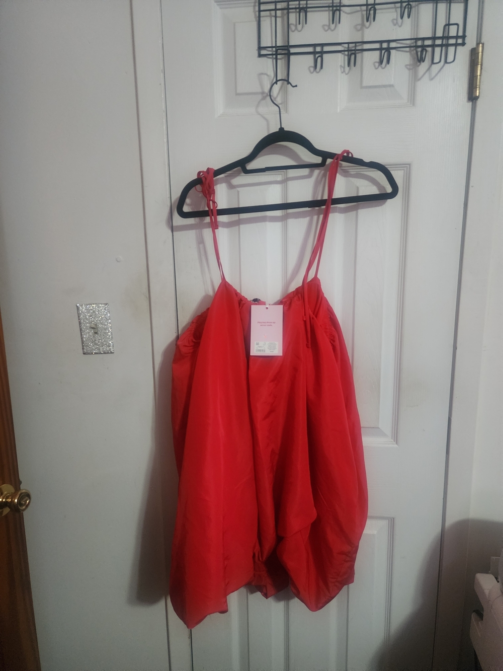 Bright Red Spaghetti Strap Bubble Dress - Picture 5 of 7